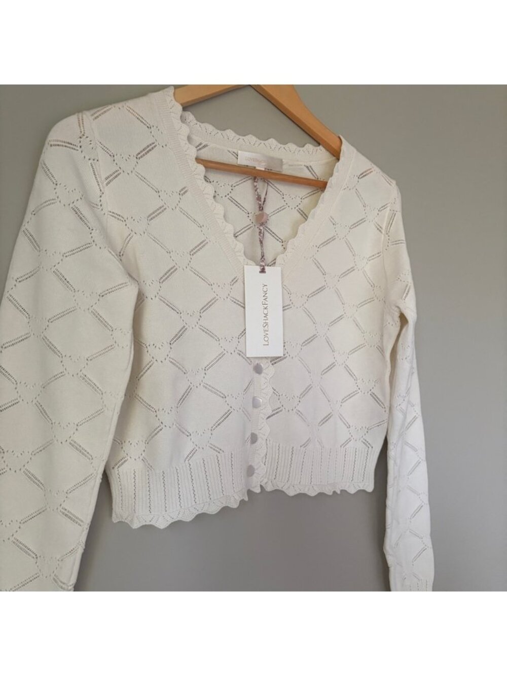NWT LoveShackFancy Petra Knit Heart Argyle Cardigan Parchment Cream Ivory | S - Picture 7 of 14